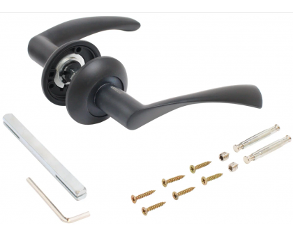 Дверная ручка для входных металлических дверей/матовый черный/Комплект ручек